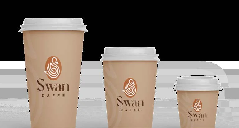 A family of Swan Café takeaway cup designs